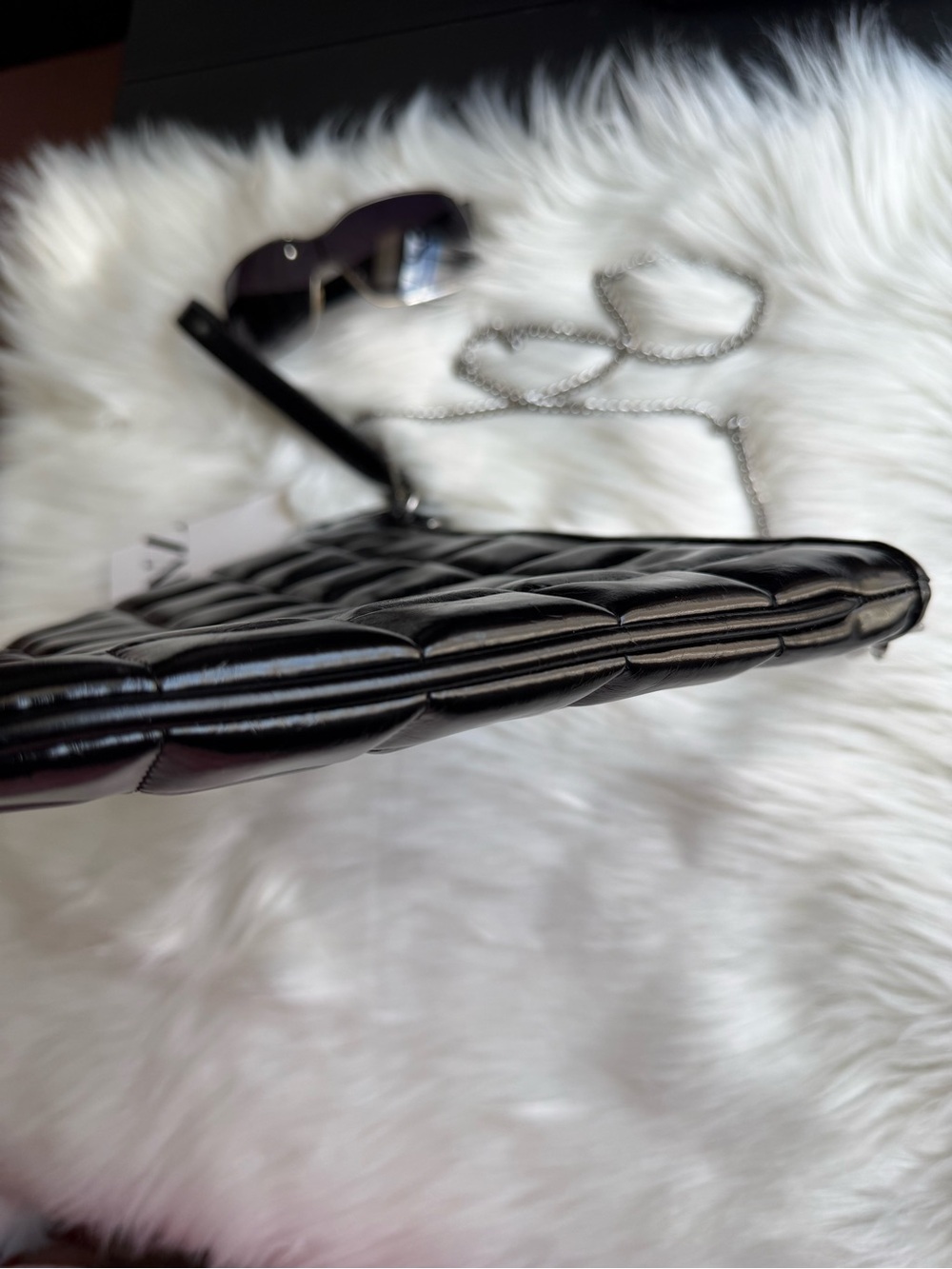 Zara Quilted Clutch Black with Silver Chain - Picture 10 of 16